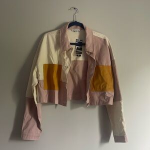 Dry Goods Stretchy Cropped Color Block Utility Jacket NWT